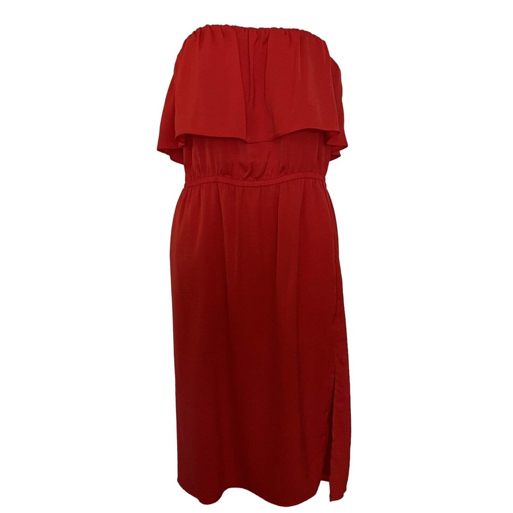 🌵 BCBG Maxazria Malia Red Berry Strapless Ruffled Knee Length Lined Sundress - S